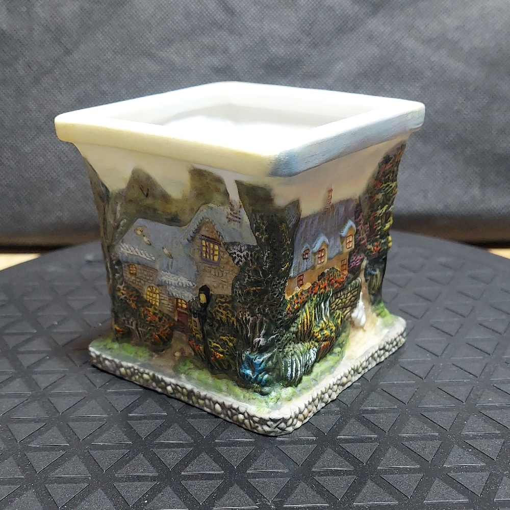 Thomas Kinkade 3D Cottage Square Ceramic Votive Candle Holder